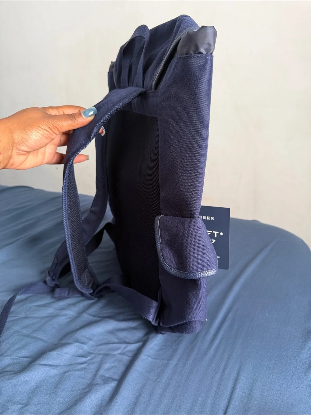 Polo by Ralph Lauren Navy Canvas Backpack with Gold Logo Accents